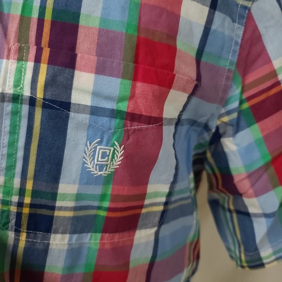 Chaps Easy Care Mens Large blue Plaid Short Sleeve Button Up Shirt - Picture 4 of 12